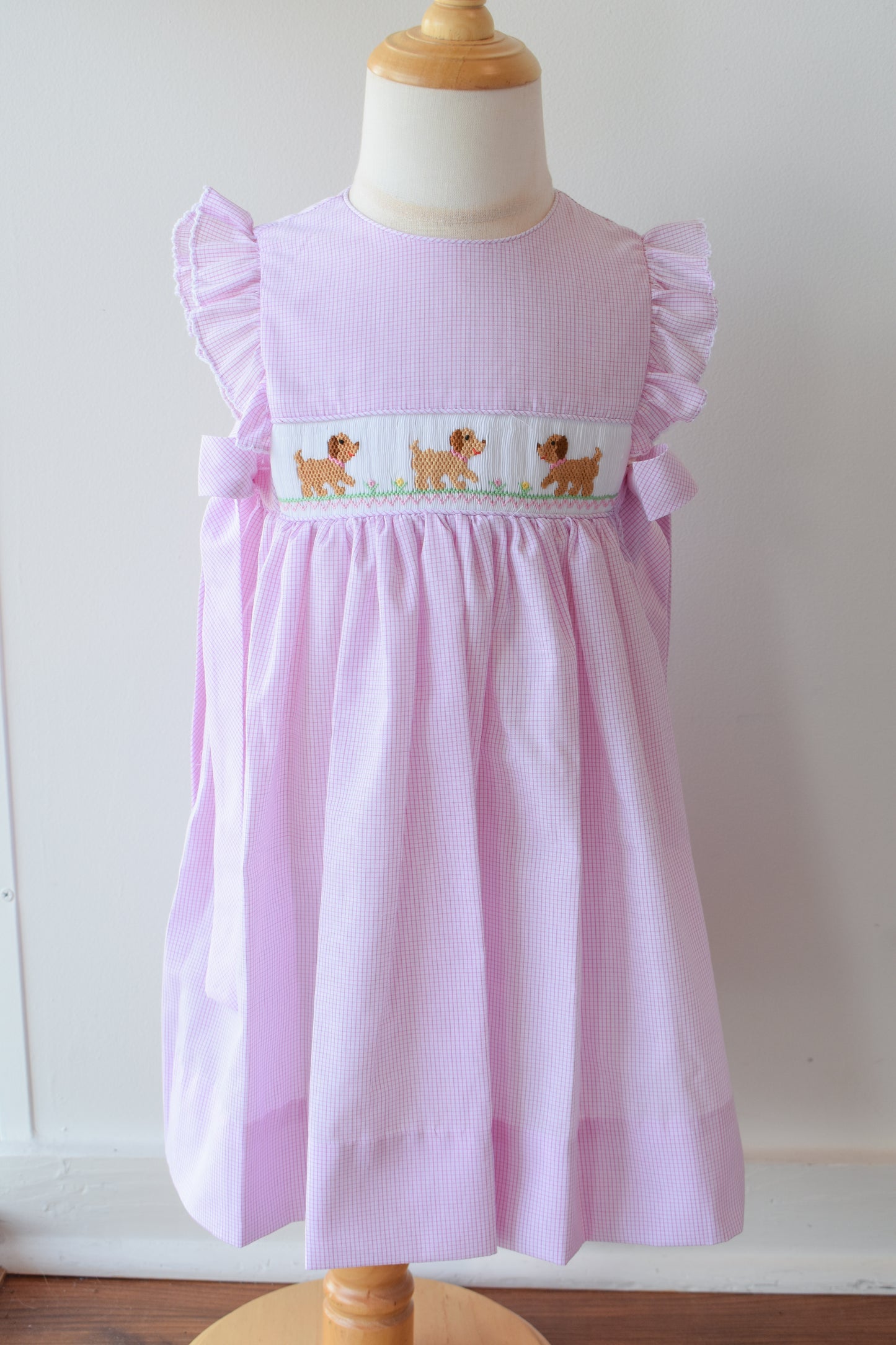 Petit Pups Pink Check Side Bow Dress