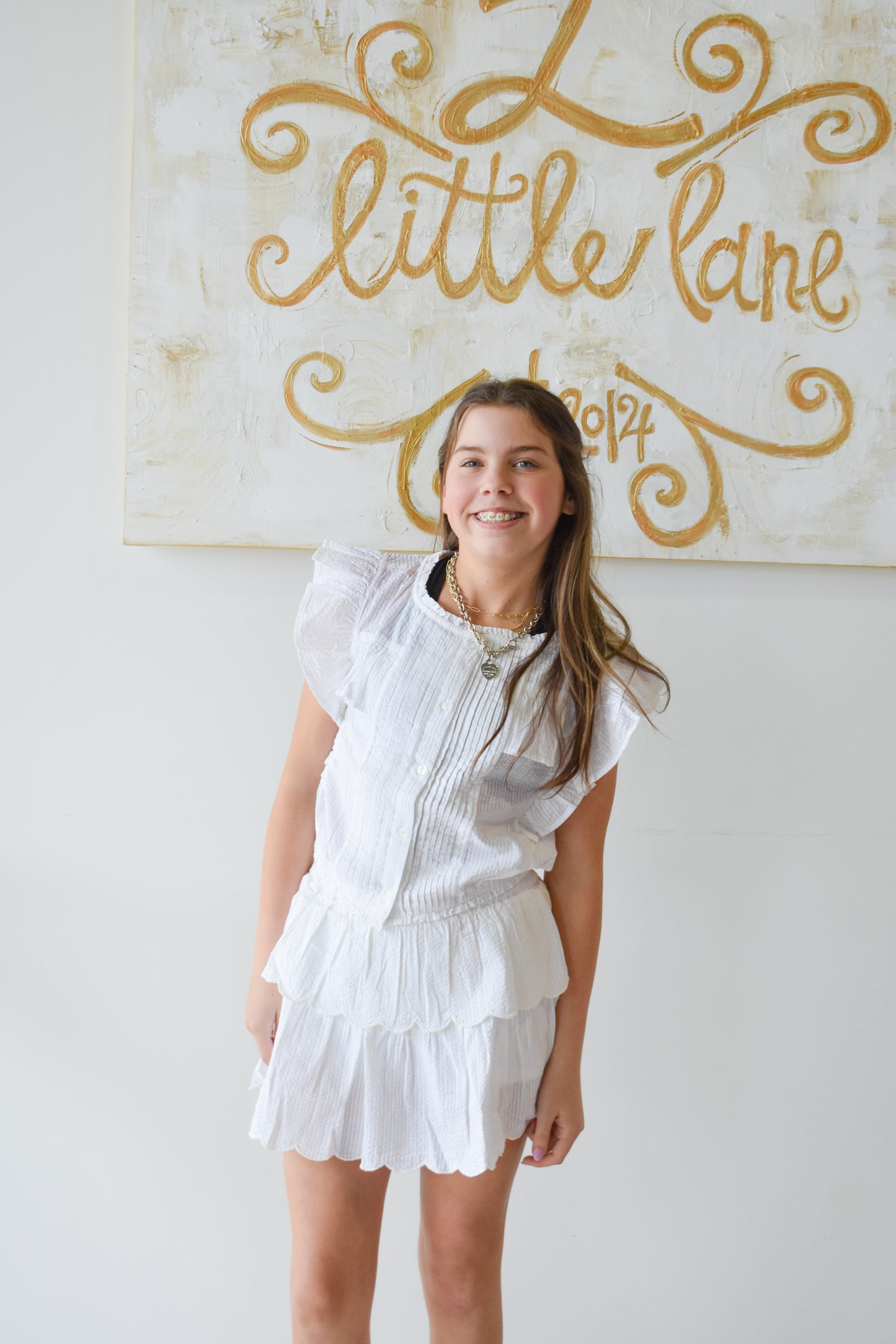 Tiered Skort-White Seersucker