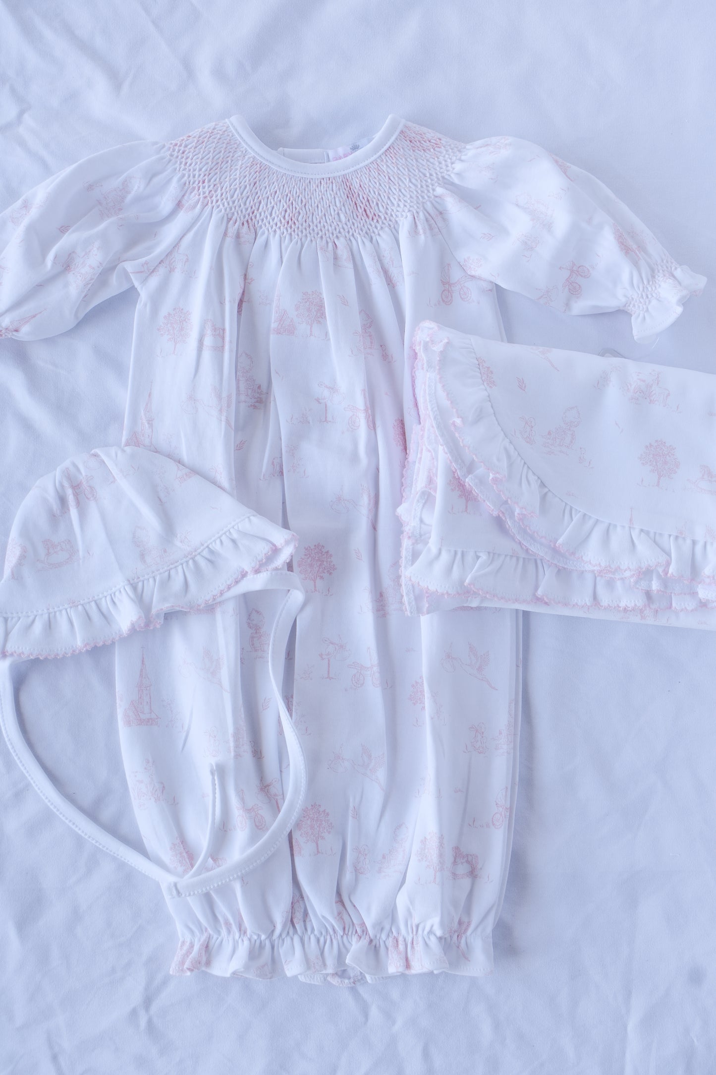 Pink Baby Toile Smocked Gown