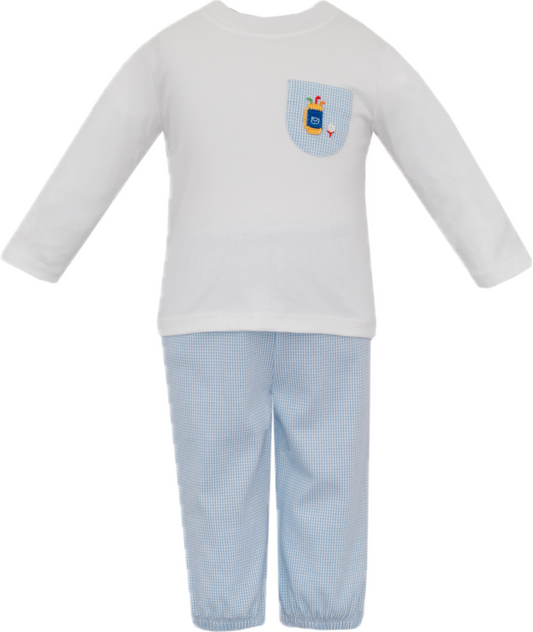 Mini Golf Blue Check Knit Pant Set