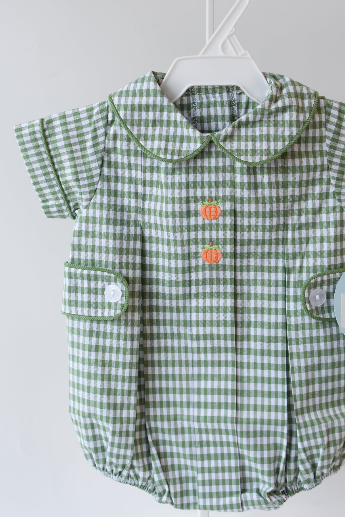 Pumpkin Embroidered Nicholas Bubble-Watercress Gingham