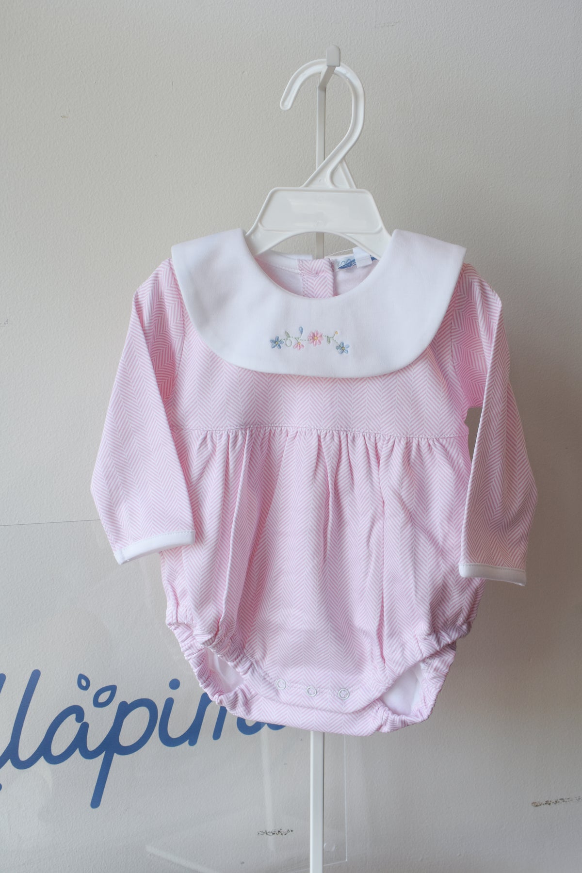 Pink Herringbone Floral Embroidered Bubble