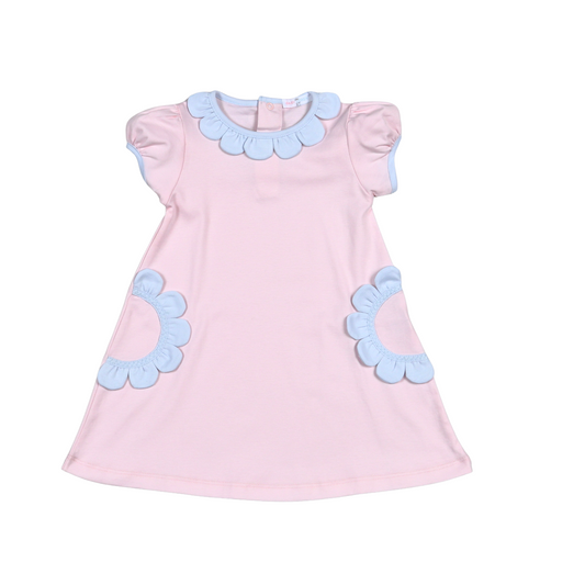 Patti Pink Dress-Blue Scalloped