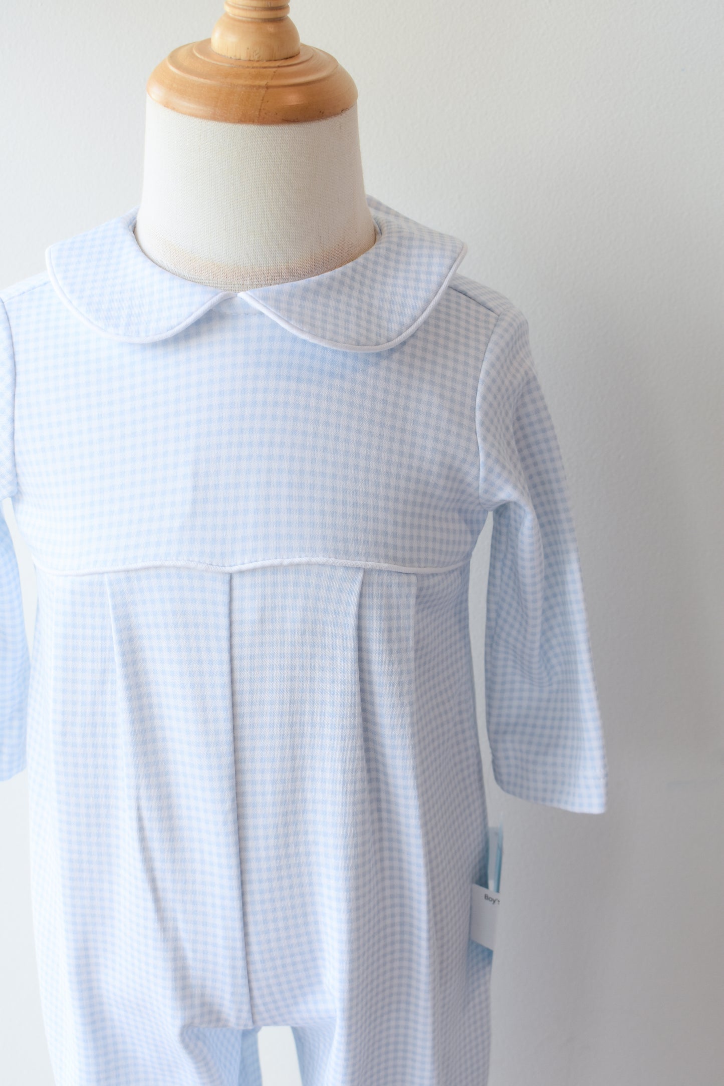 Bebe Blue Gingham Knit Long Sleeve Romper