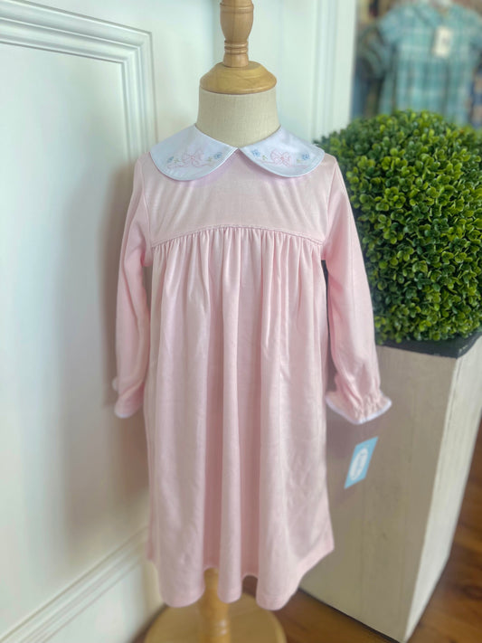 L/S Pink Knit Tiny Bow Dress