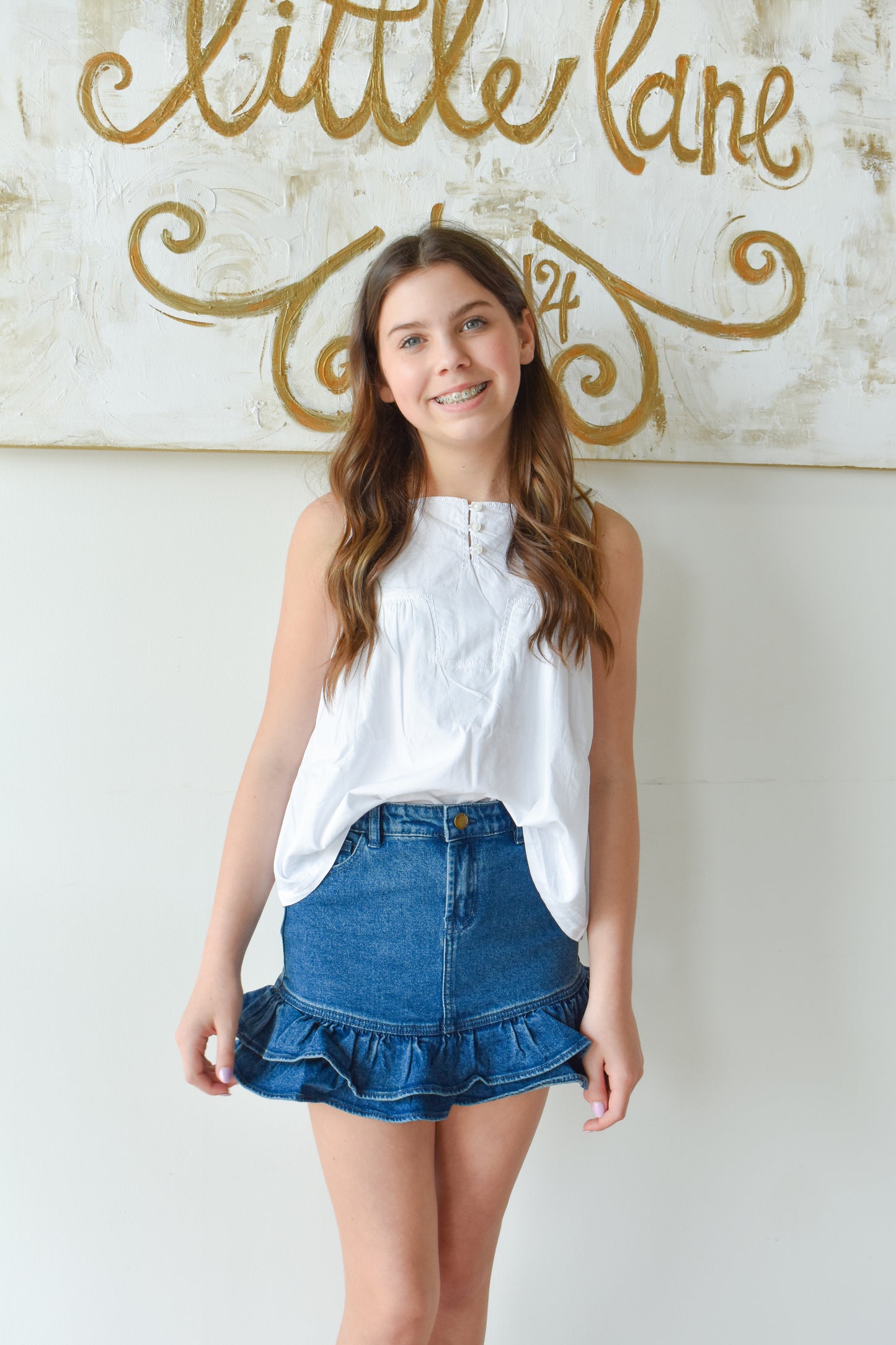 Ruffled Denim Mini Skirt
