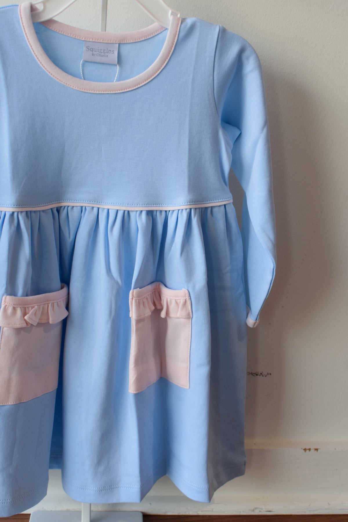 Blushing Blue Long Sleeve Pocket Dress