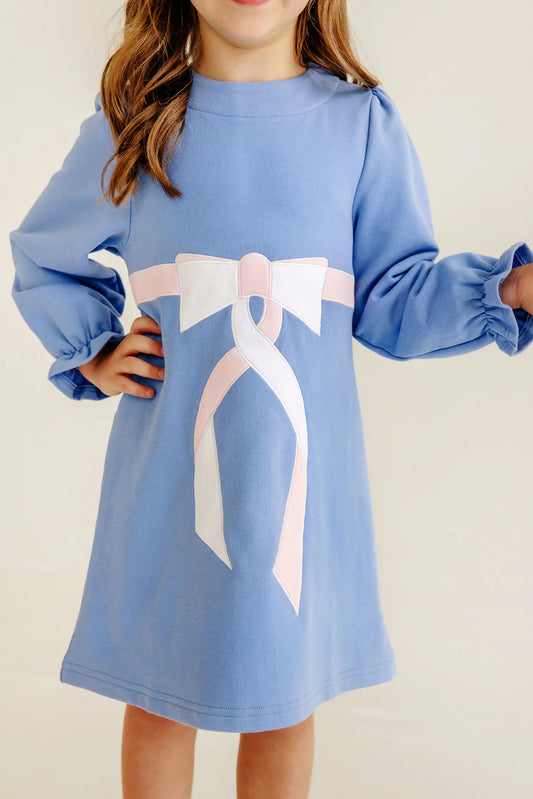 Elizas Applique Dress-Barbados Blue/Palm Beach Pink