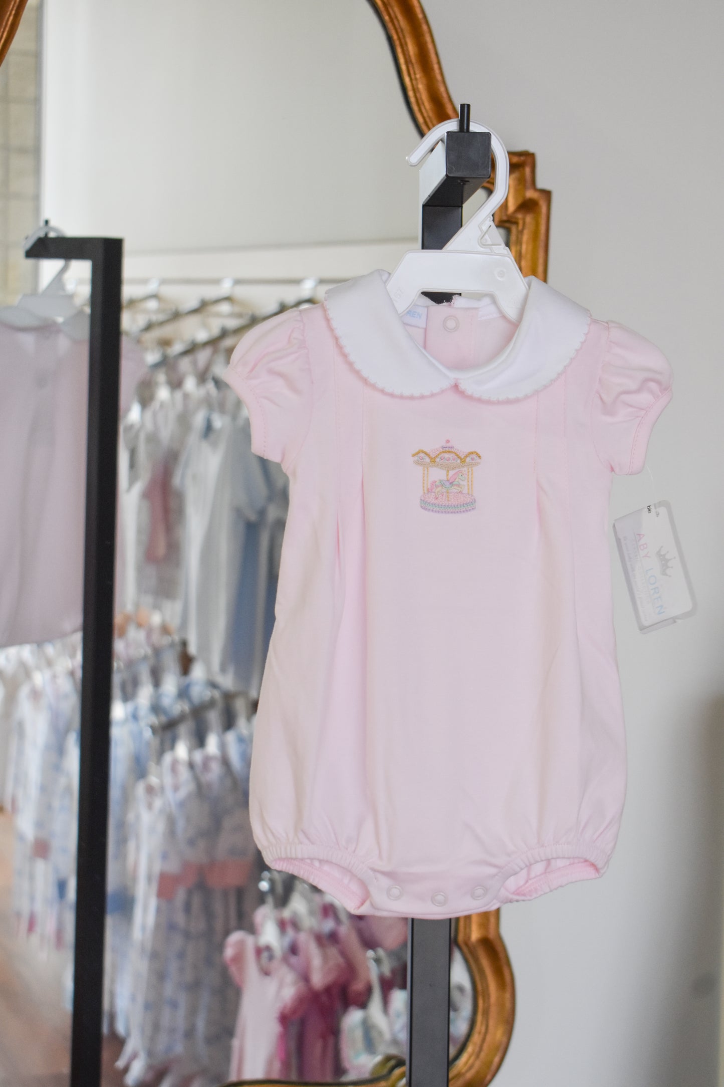 Pink Carousel Hand Embroidered Pima Bubble