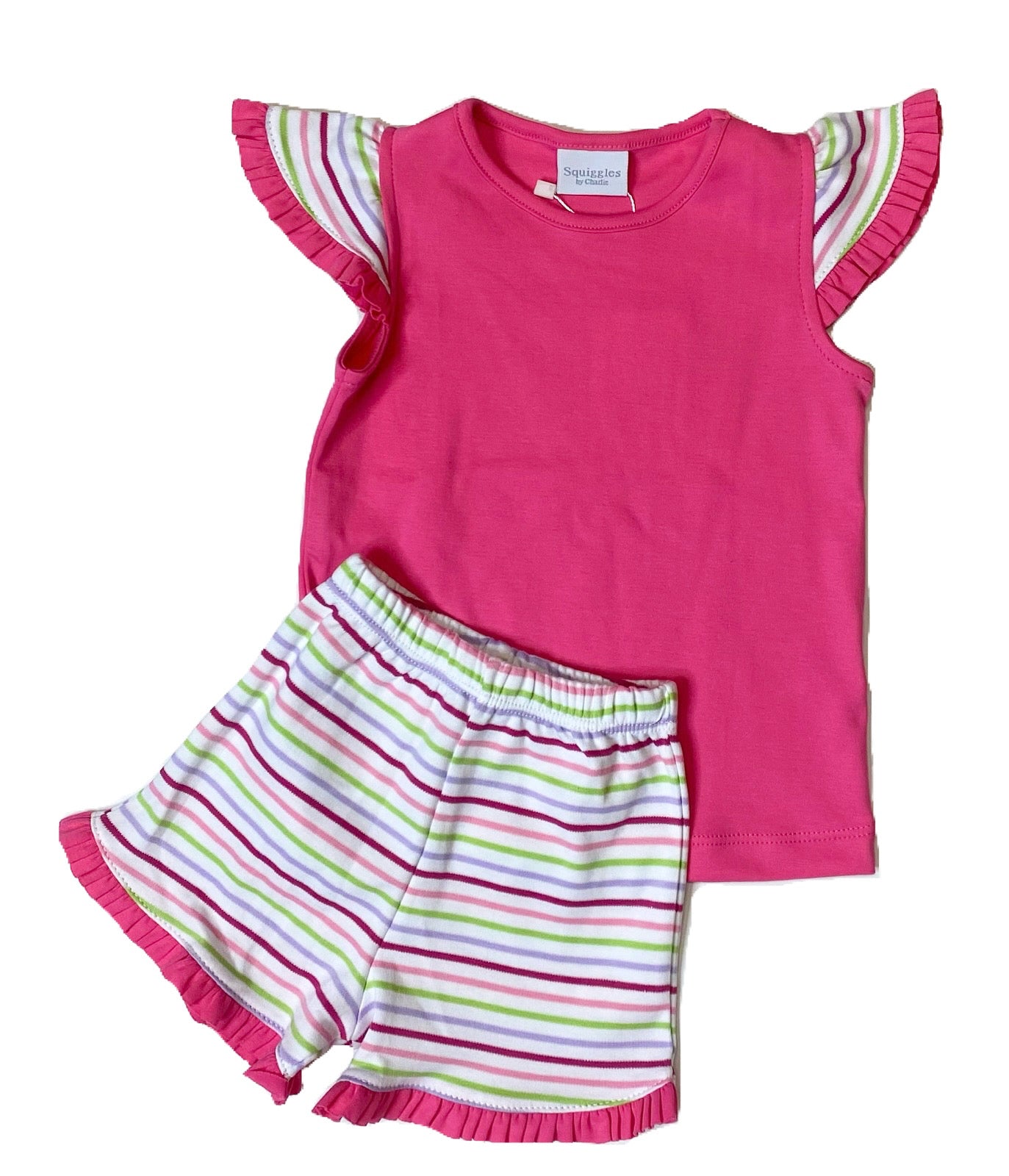 Pink Stripe Ruffle Short Set