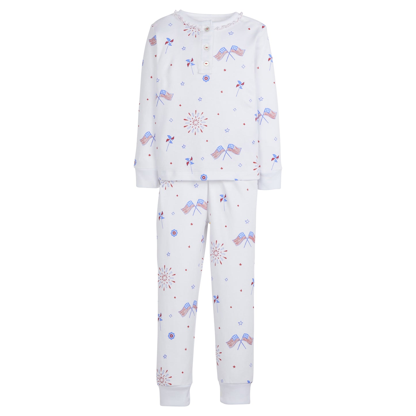 Ruffle Printed Jammies-Patriotic Flags
