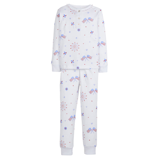 Ruffle Printed Jammies-Patriotic Flags