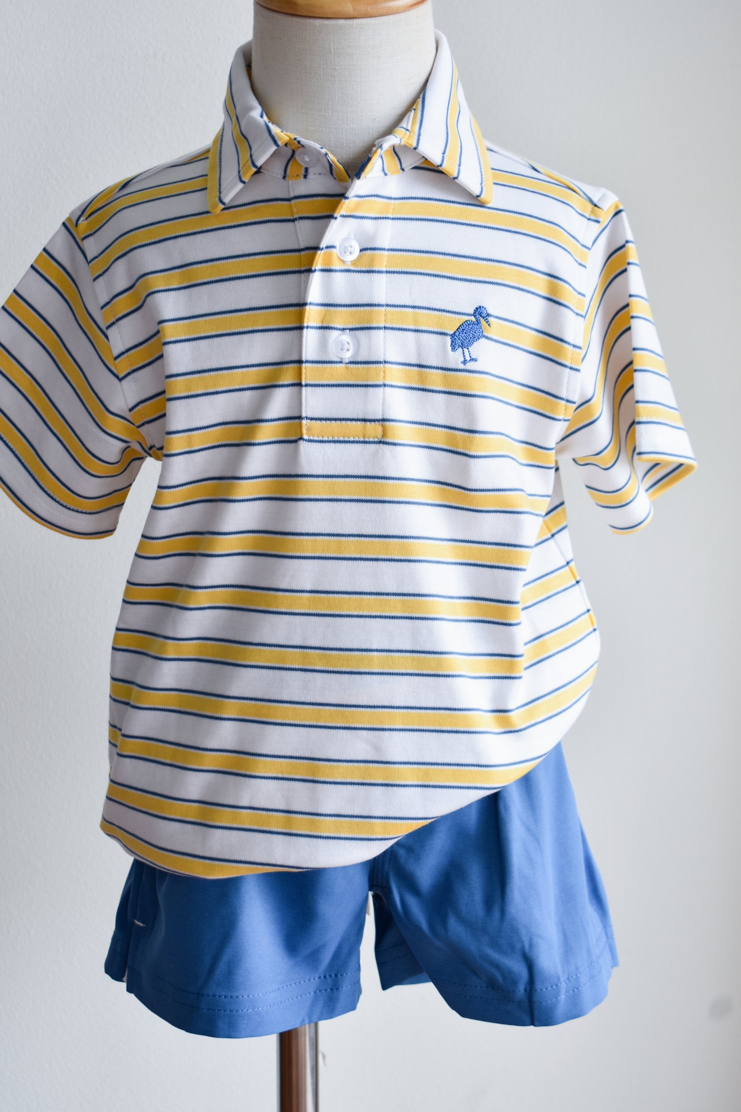 Prim and Proper Polo-Lake Claire Lines/Wood Boat Blue