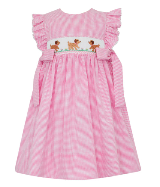 Petit Pups Pink Check Side Bow Dress