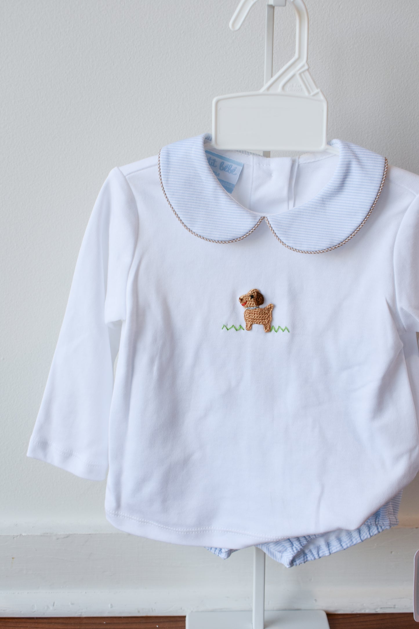 Petit Pups Striped Collar Knit Diaper/Short Set