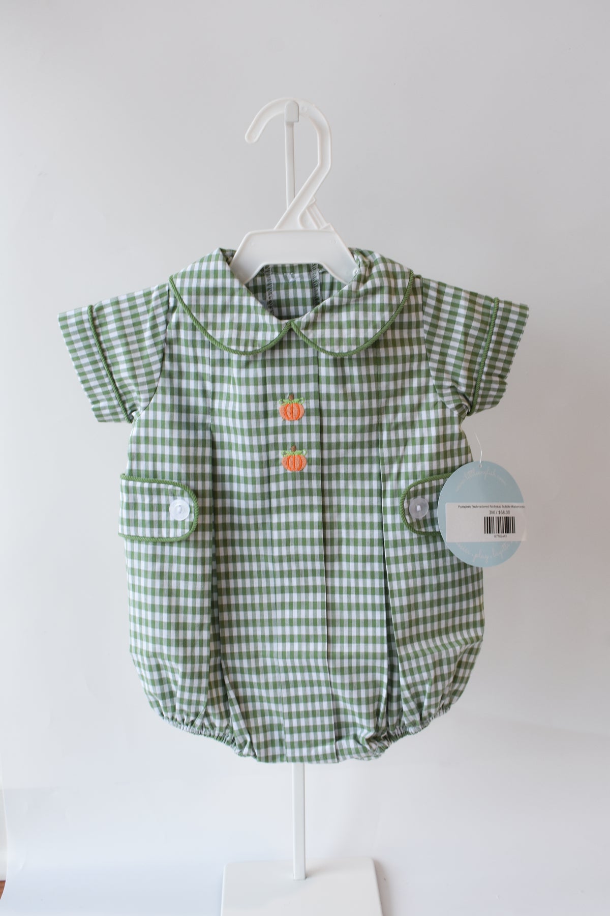 Pumpkin Embroidered Nicholas Bubble-Watercress Gingham