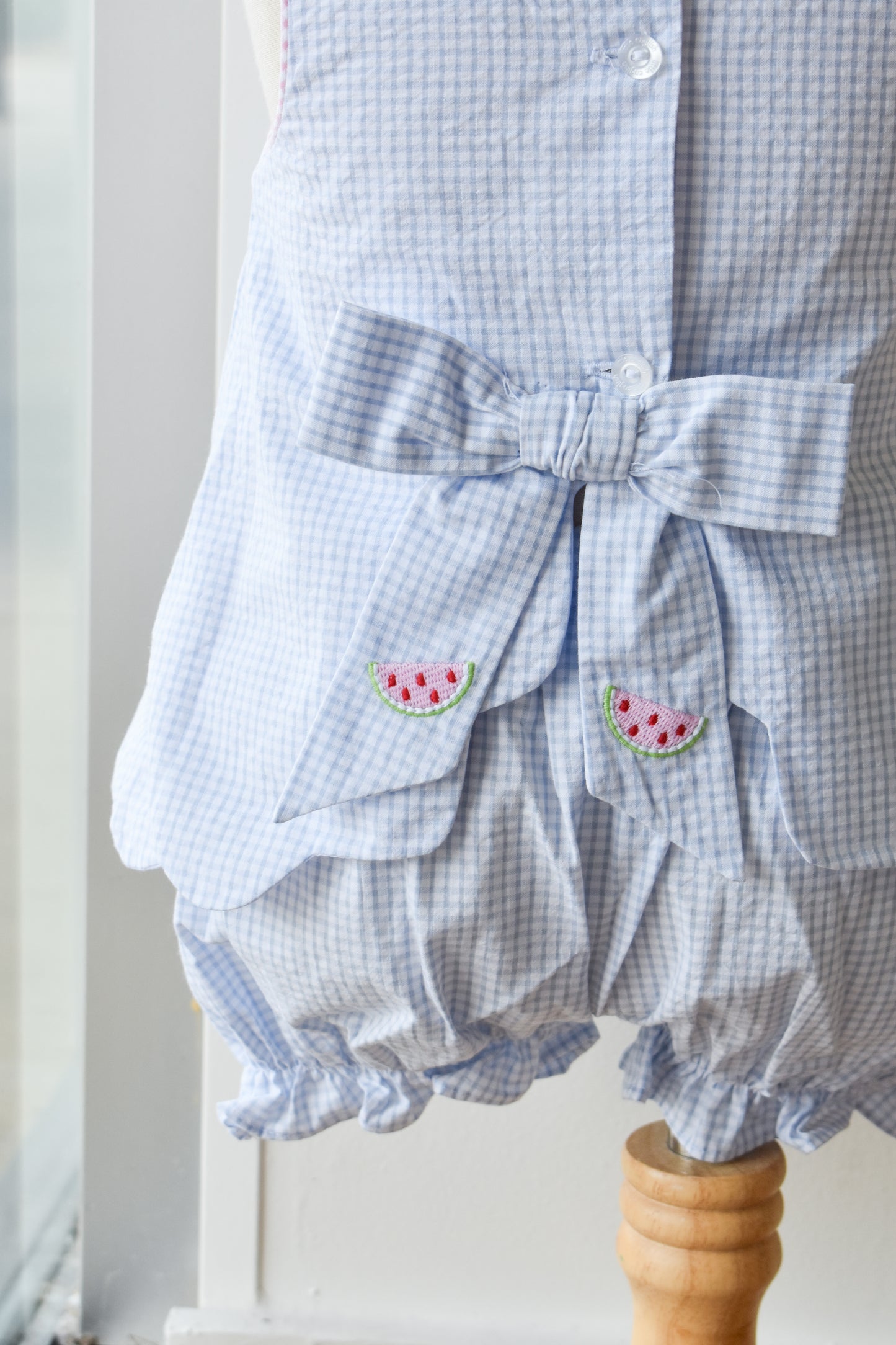 Embroidered Bow Back Bloomer Set-Watermelon