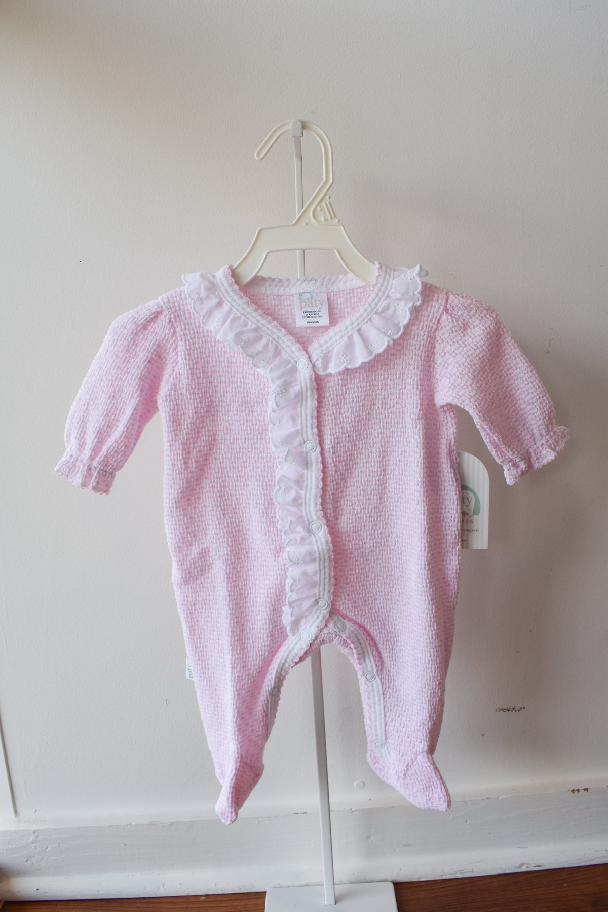 Paty Pink Solid Eyelet Trim Footie