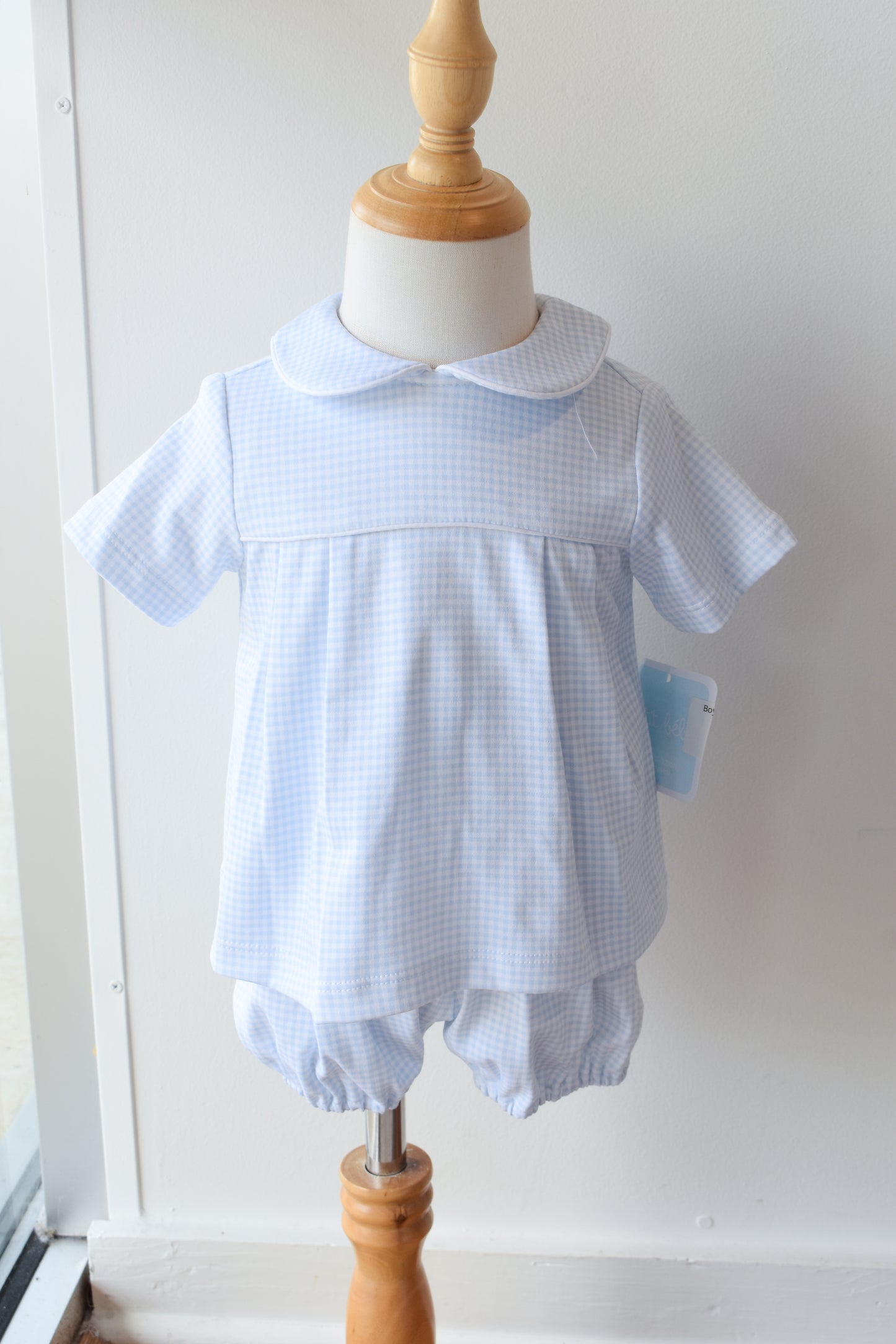 Bebe Blue Gingham Knit Boy Diaper Set