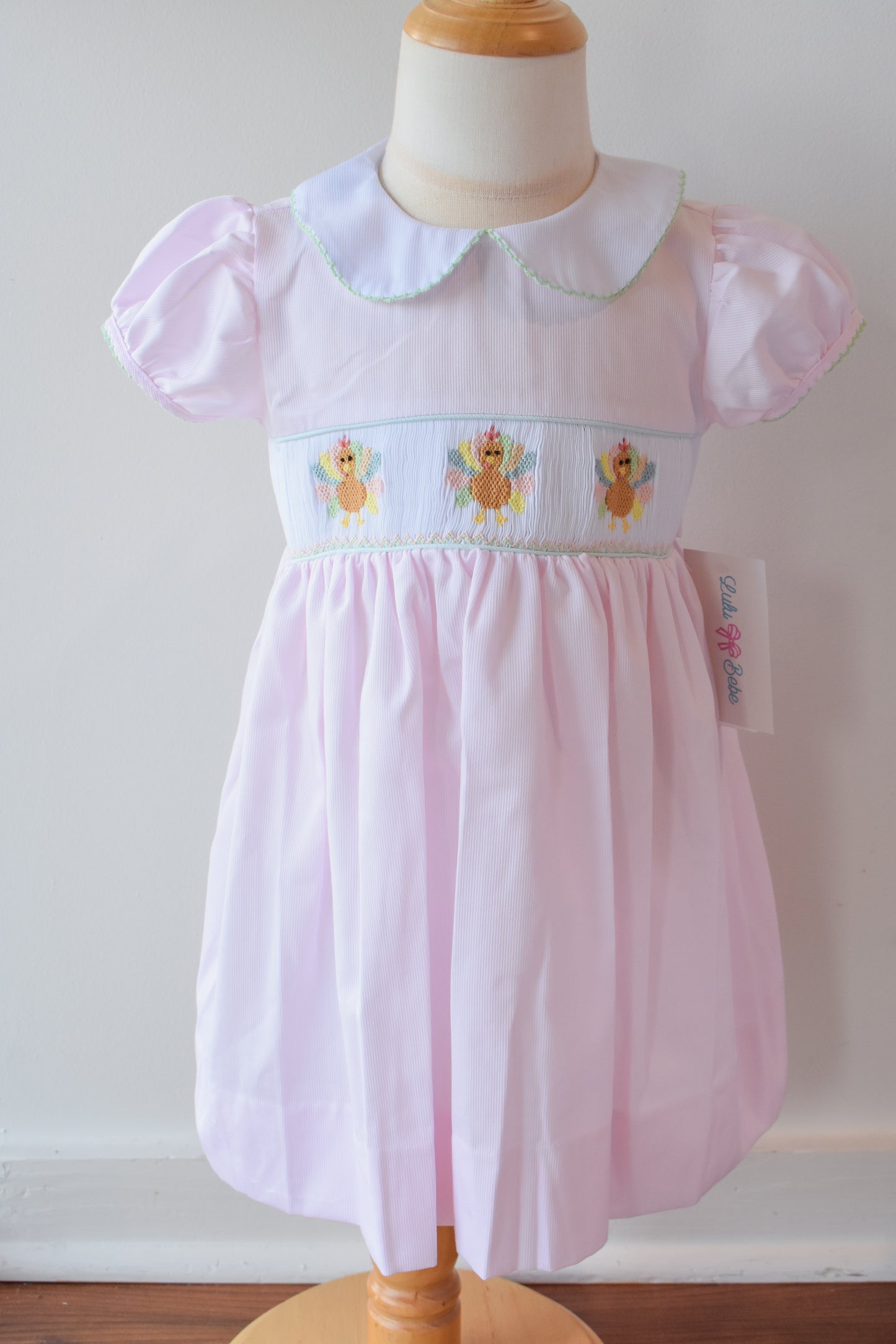 Rose's Colorful Turkeys Smocked Collared Dress