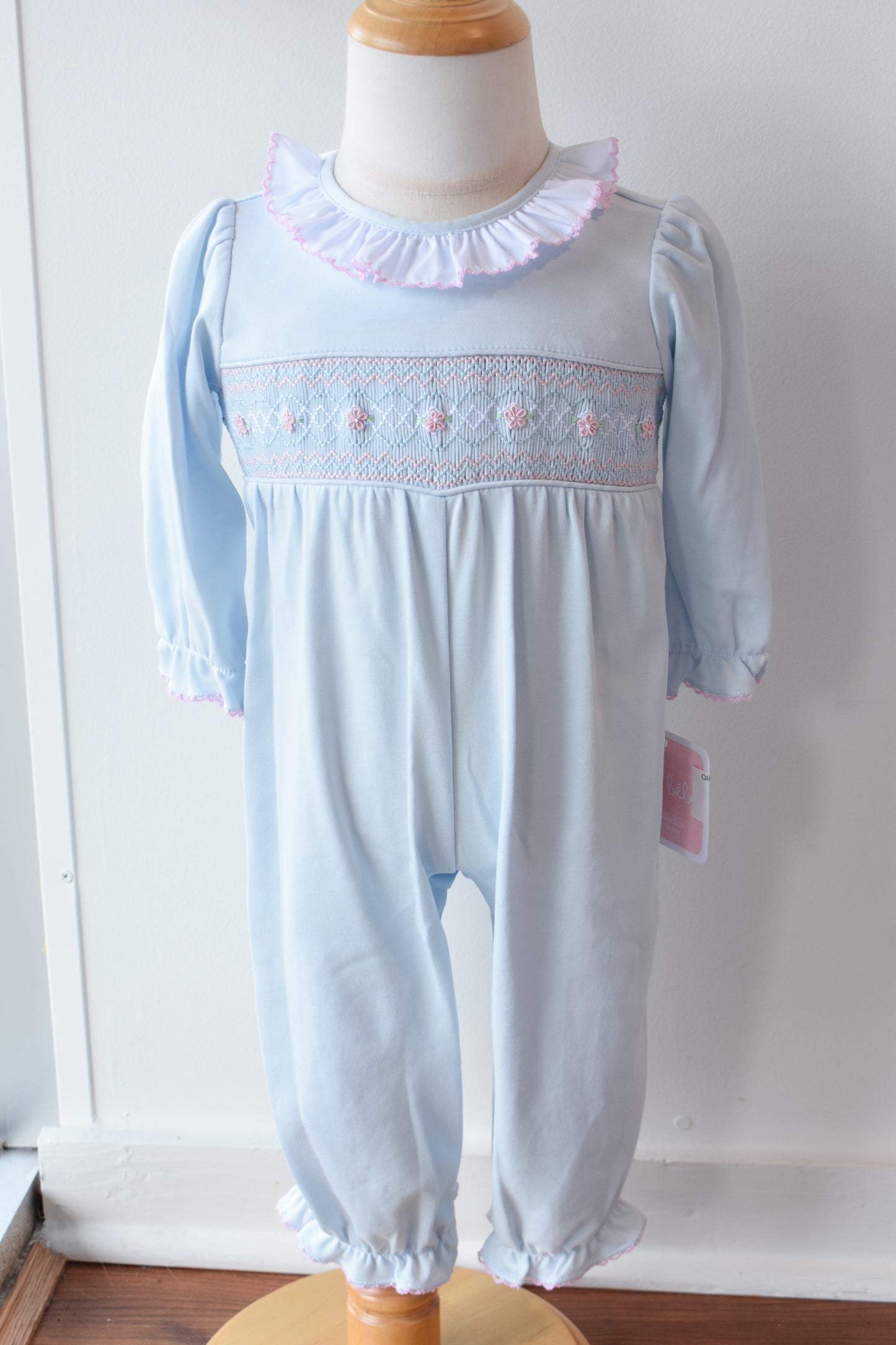 Olivia's Smocked Ruffle Trim Knit Romper