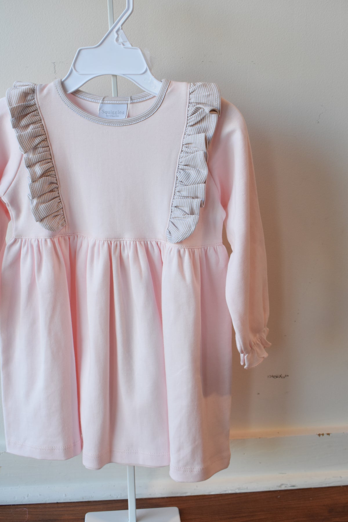 Fall Mini Stripe Pink Long Sleeve Ruffle Dress