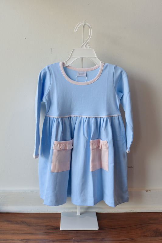 Blushing Blue Long Sleeve Pocket Dress