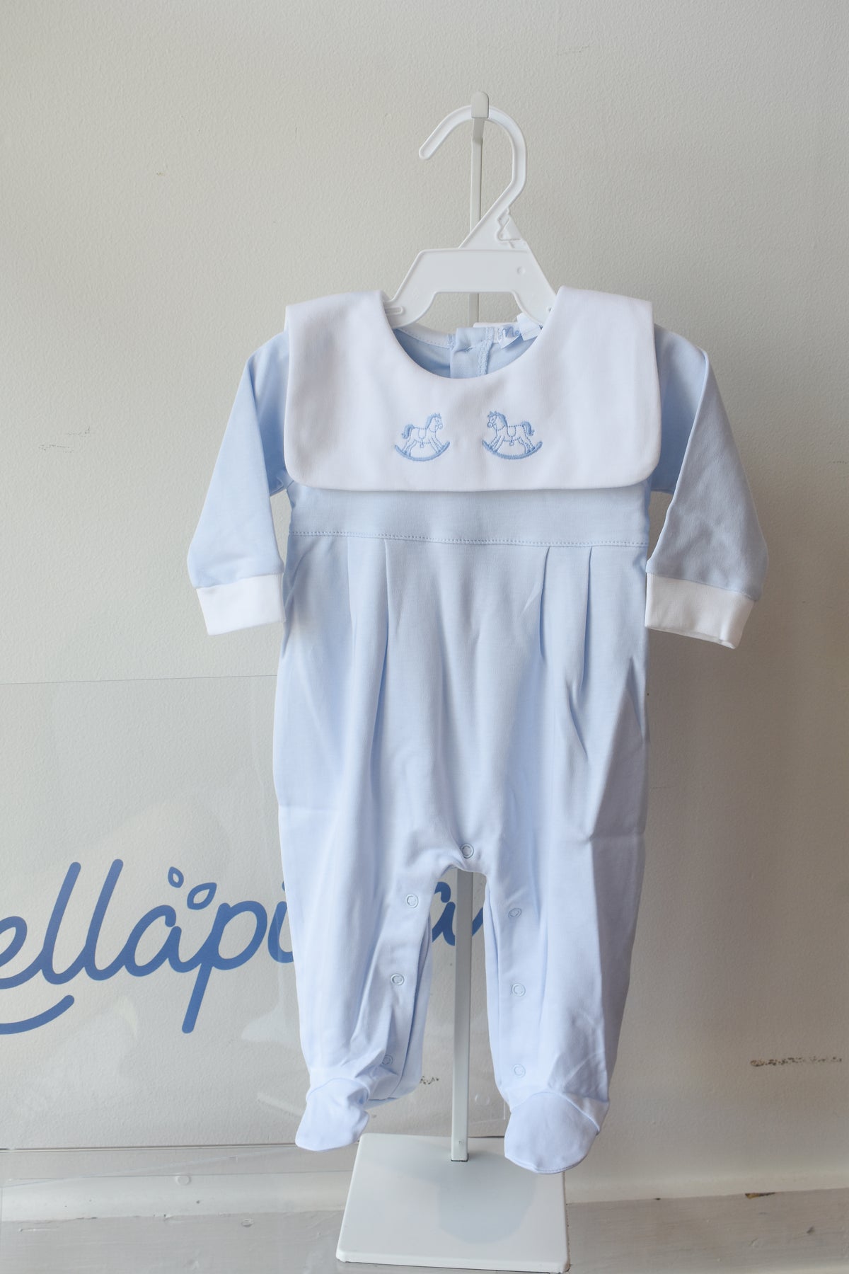 Blue Rocking Horse Embroidered Footie