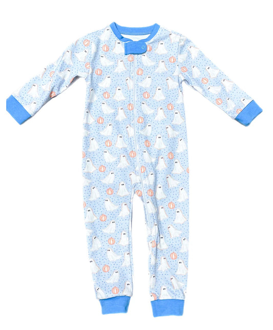 Boys One Piece Zip Up Jammies-Ghost