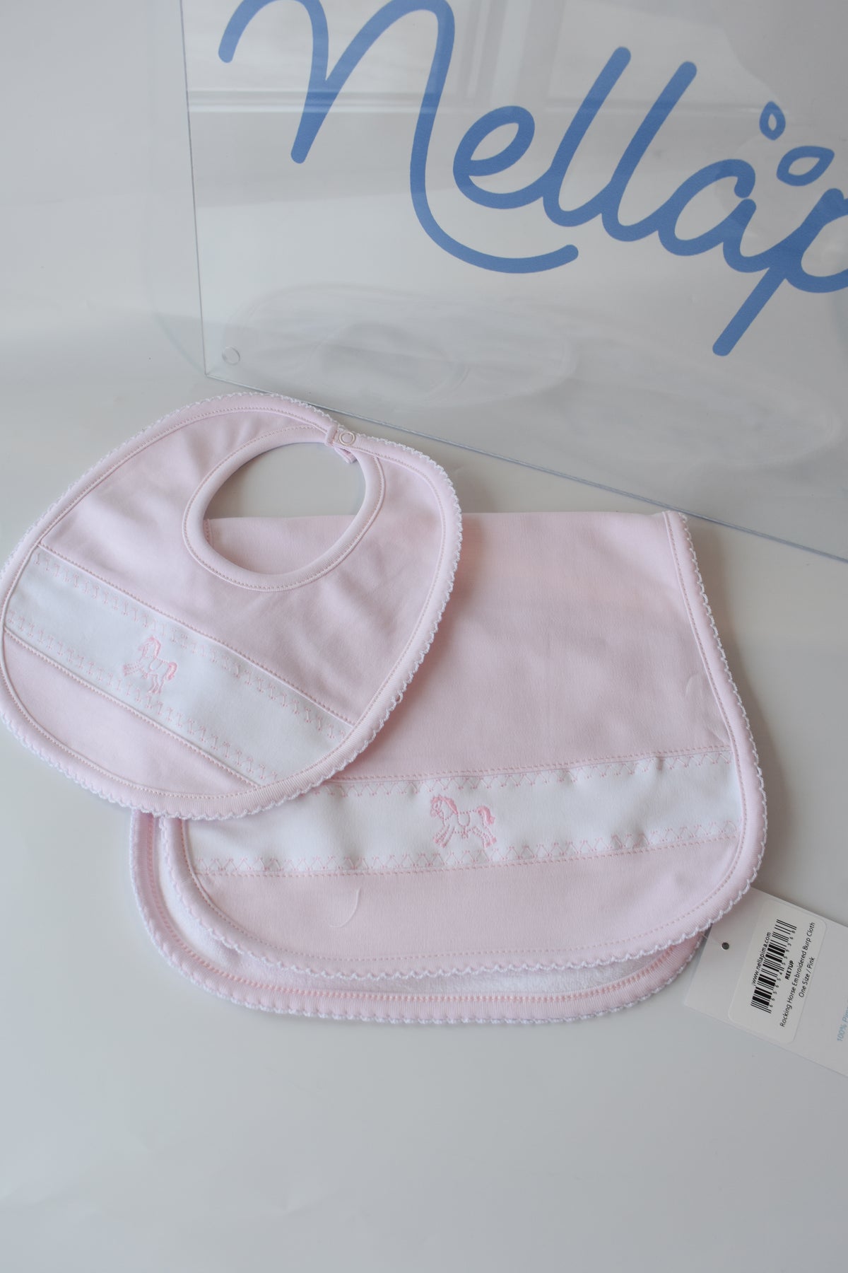 Pink Rocking Horse Embroidered Bib