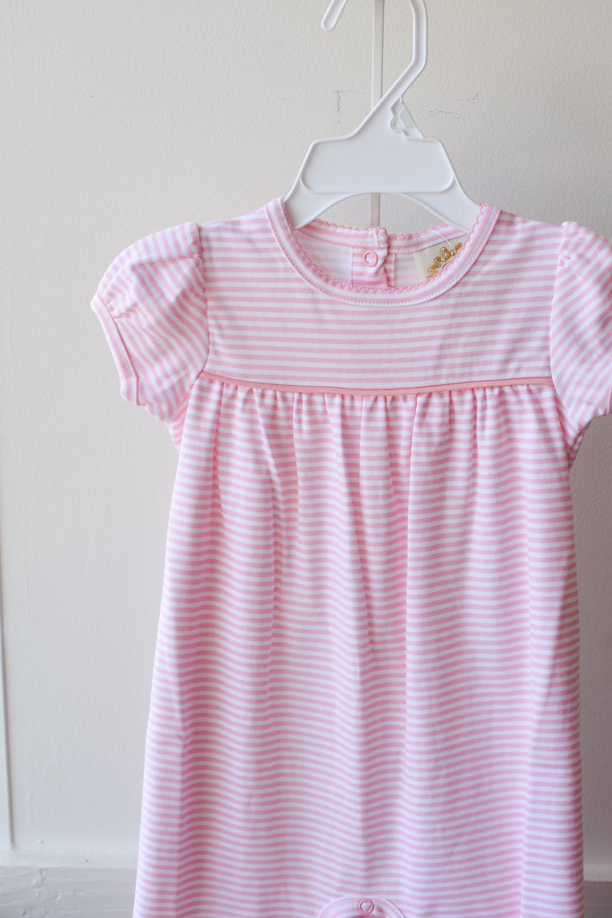Short Sleeve Ramona Ruffle Romper-Sandpearl Stripe