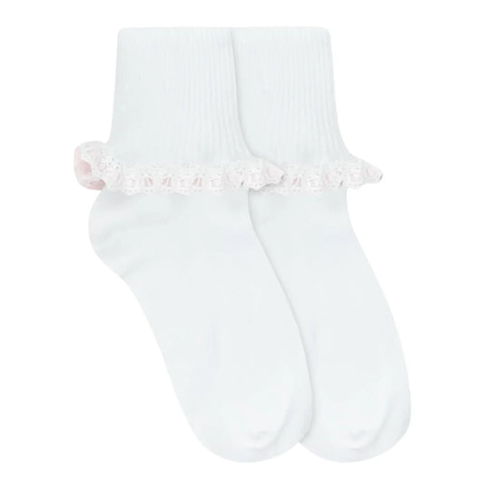 Jefferies Pink Satin Lace Turn Socks-1 Pair Pack