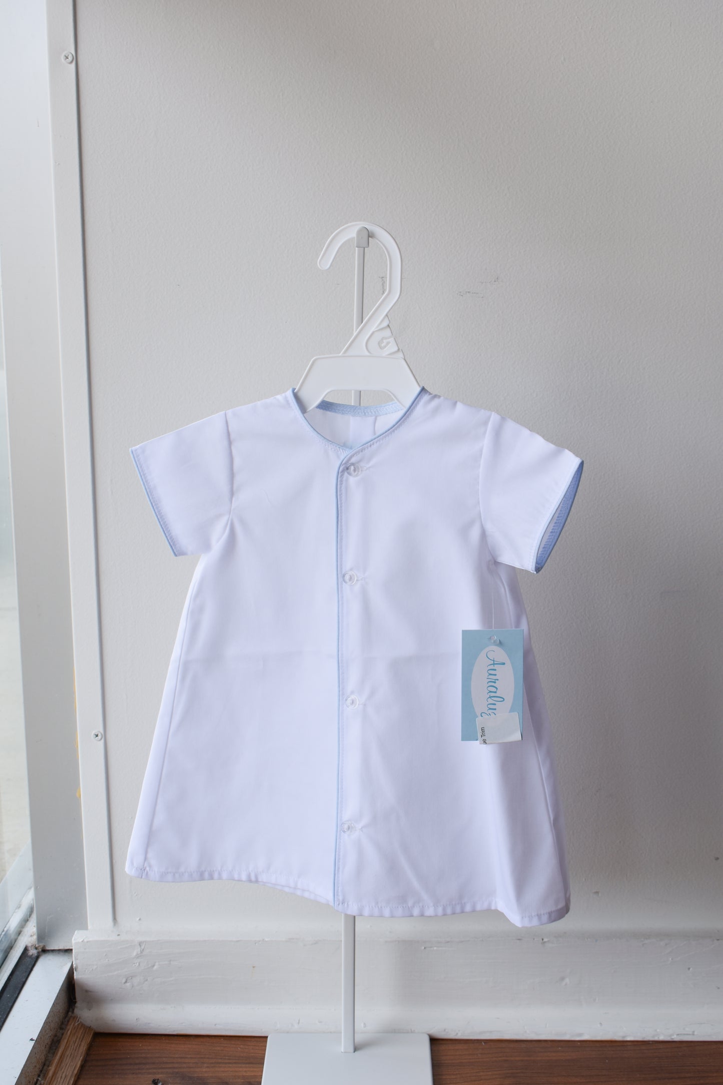Baby Boy Blank Daygown-White/Blue Trim