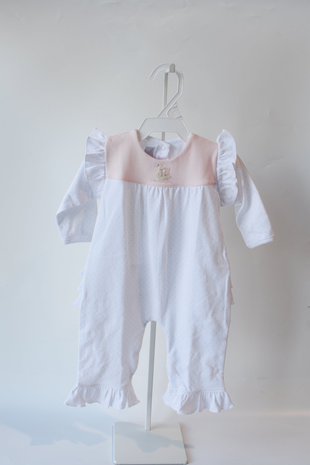 Darling Swan Pink Bitty Dot Ruffle Romper