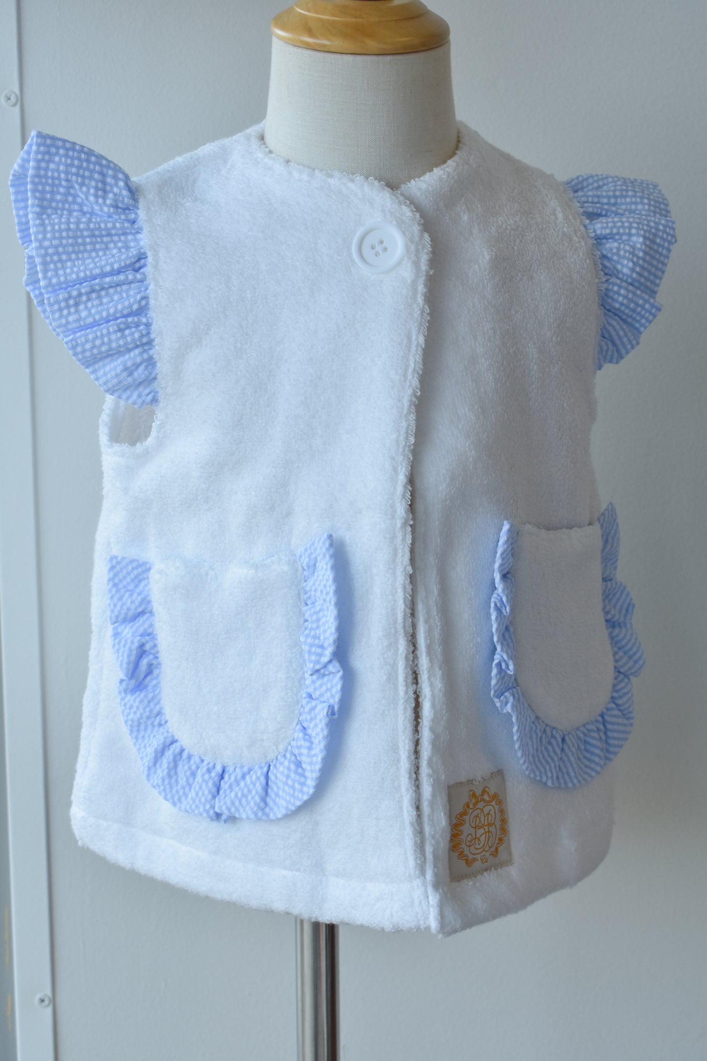 Callie Cover Up-White Terrycloth/Breakers Blue Seersucker