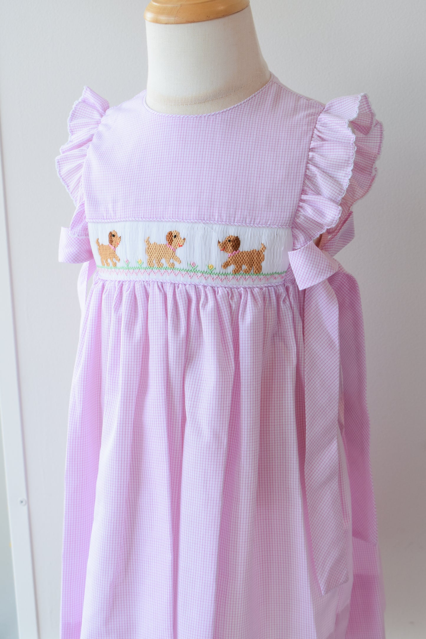 Petit Pups Pink Check Side Bow Dress