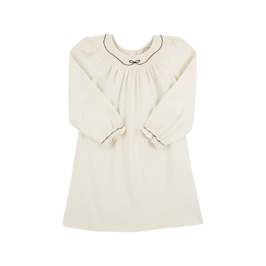LS Sandy Smocked Bow Dress-Palmetto Pearl