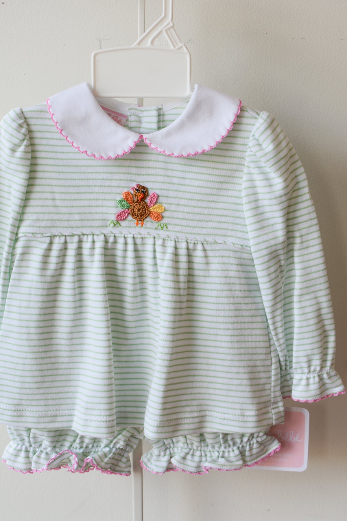 Girly Gobble Green Stripe Knit Bloomer Set