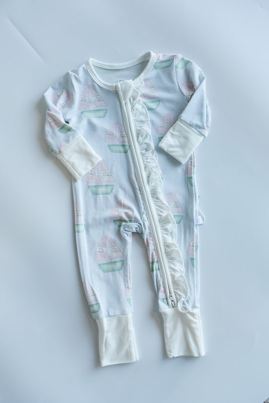 Seaside Sleepin' Girl Ruffle Zipper Romper