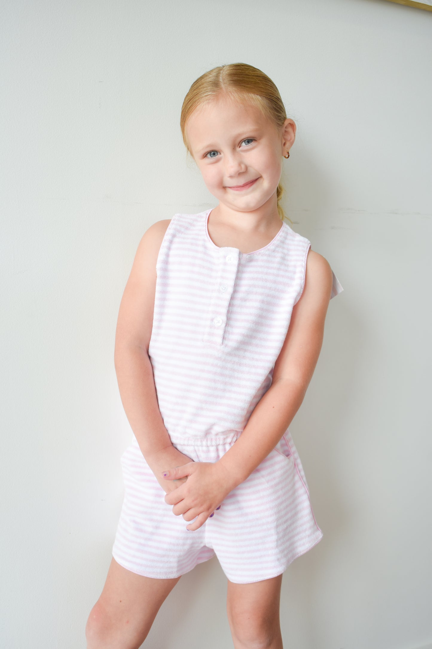 Light Pink Striped Terrycloth Romper