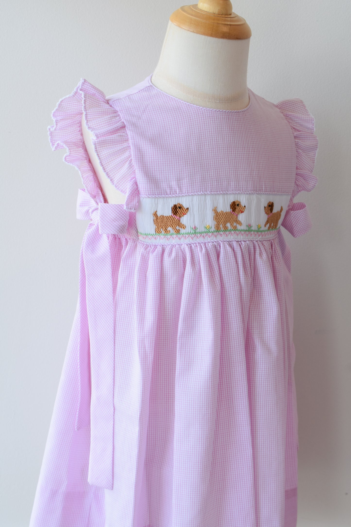 Petit Pups Pink Check Side Bow Dress