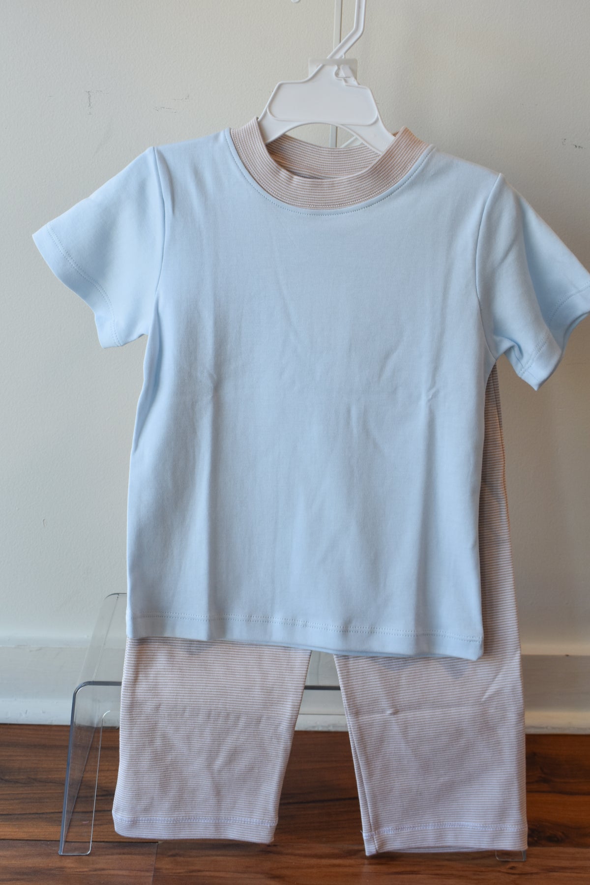 Fall Mini Stripe Blue Short Sleeve/Pant Set