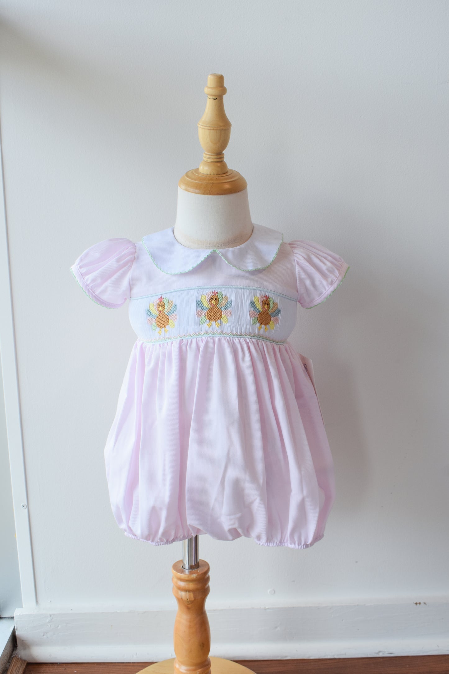 Rosie’s Colorful Turkeys Smocked Collared Bubble