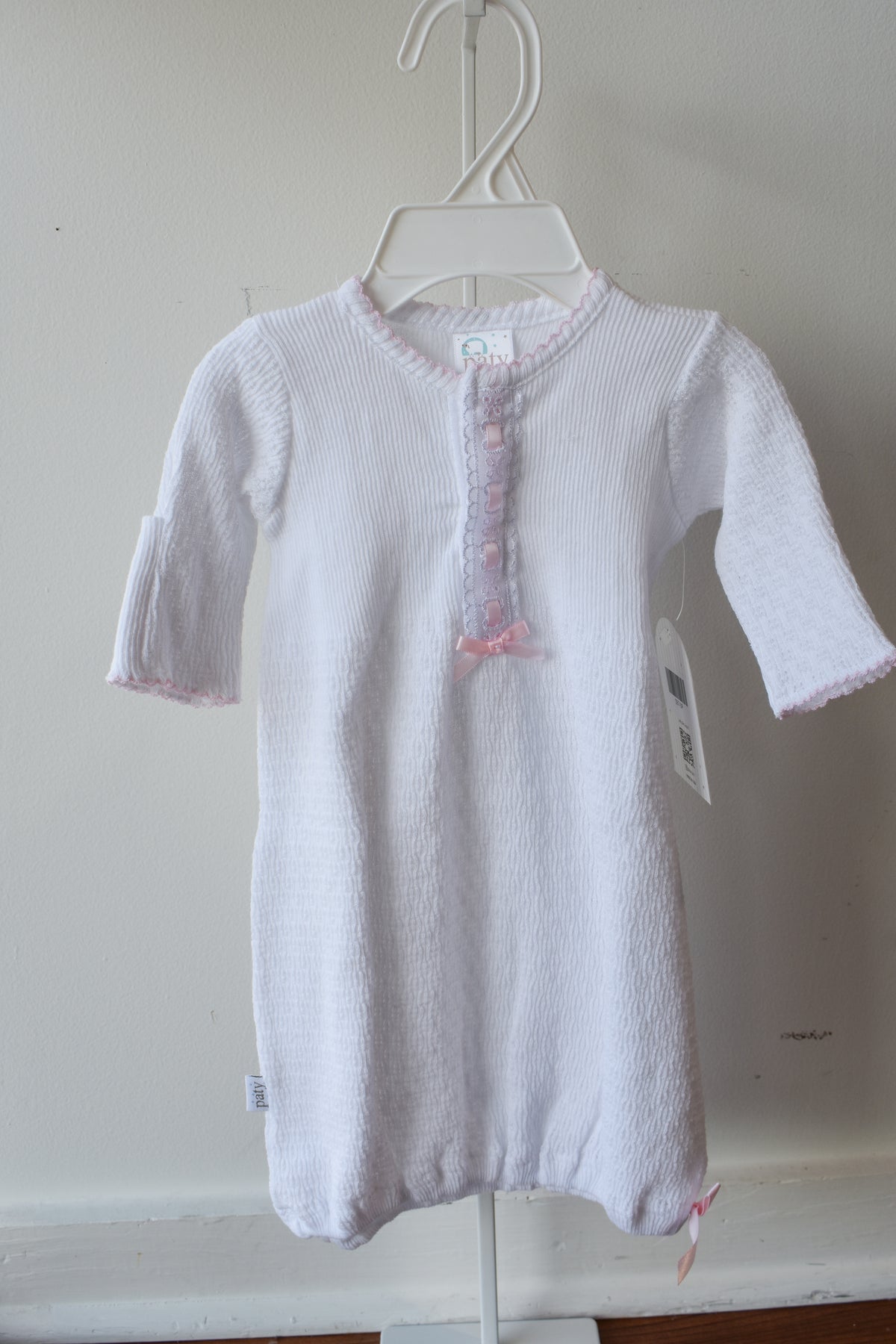 Paty Pink Eyelet Solid White Gown