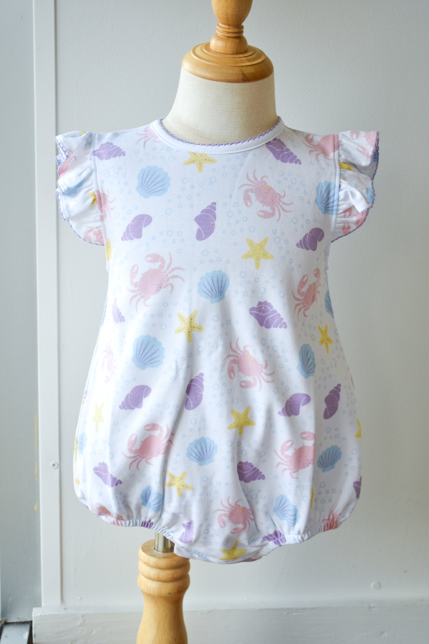 Printed Angel Sleeve Knit Bubble-Seashells