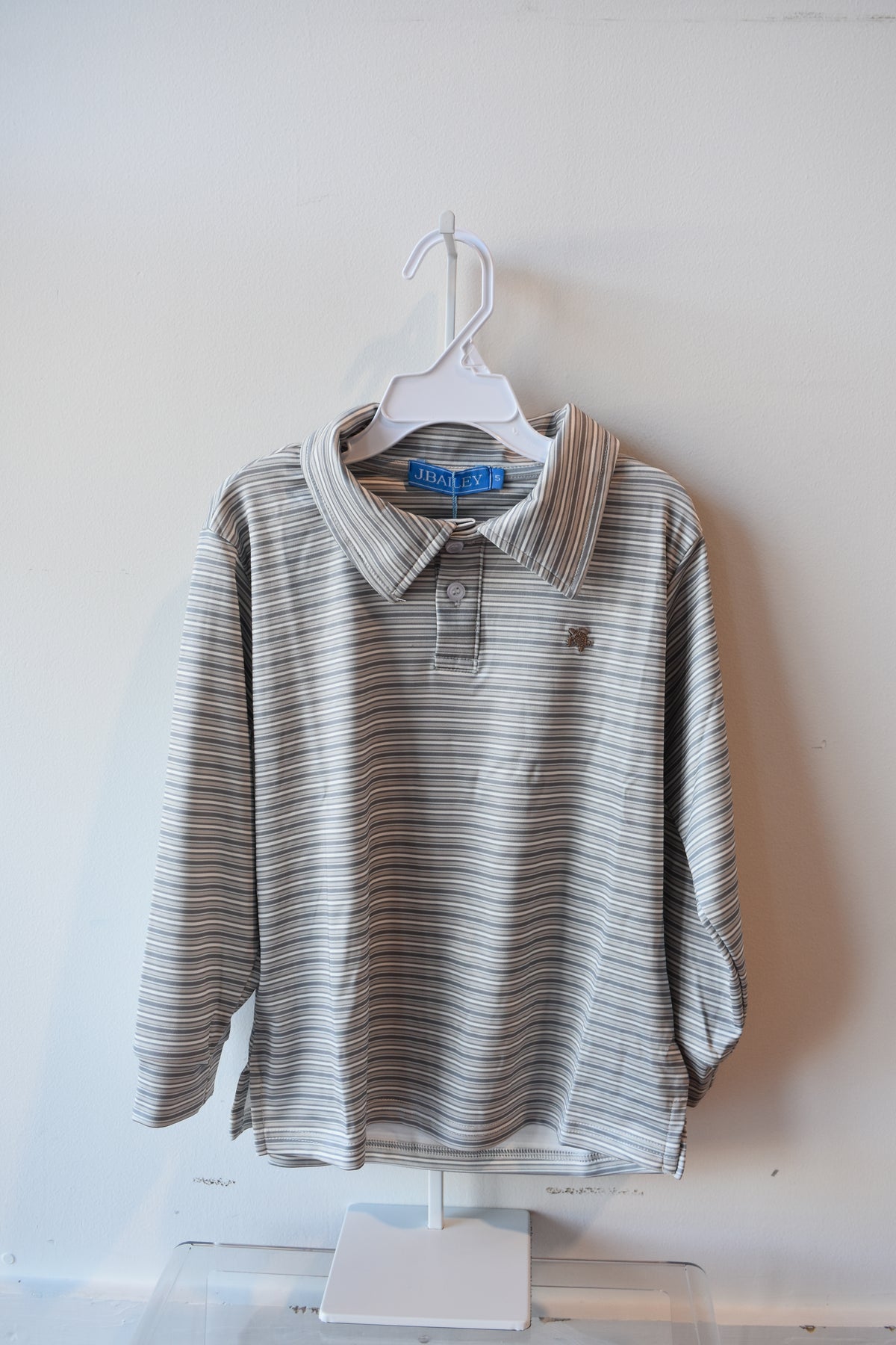 Long Sleeve Performance Polo-Grey Stripe