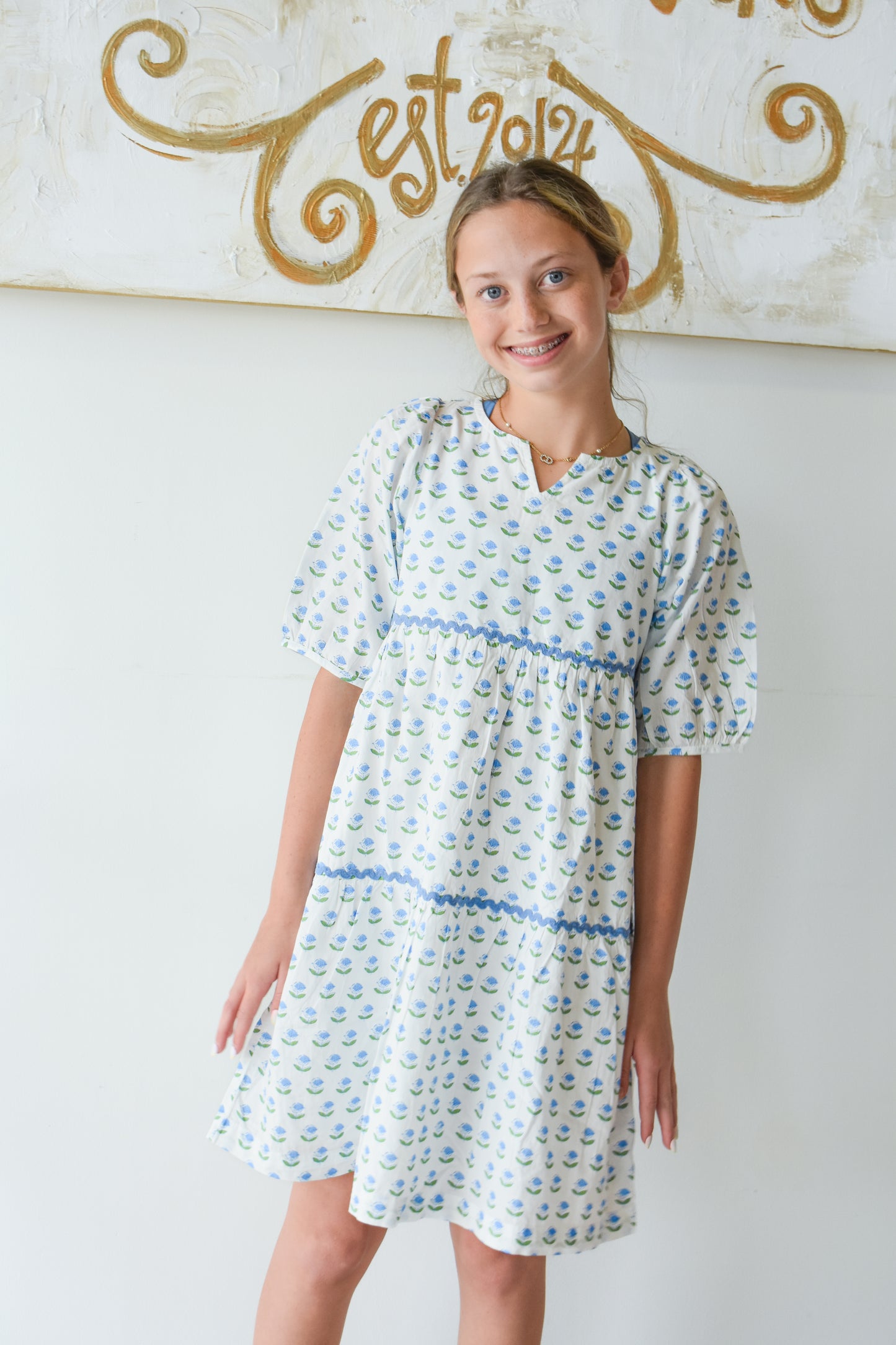 Madaket Dress-Blue Tulip Block Print