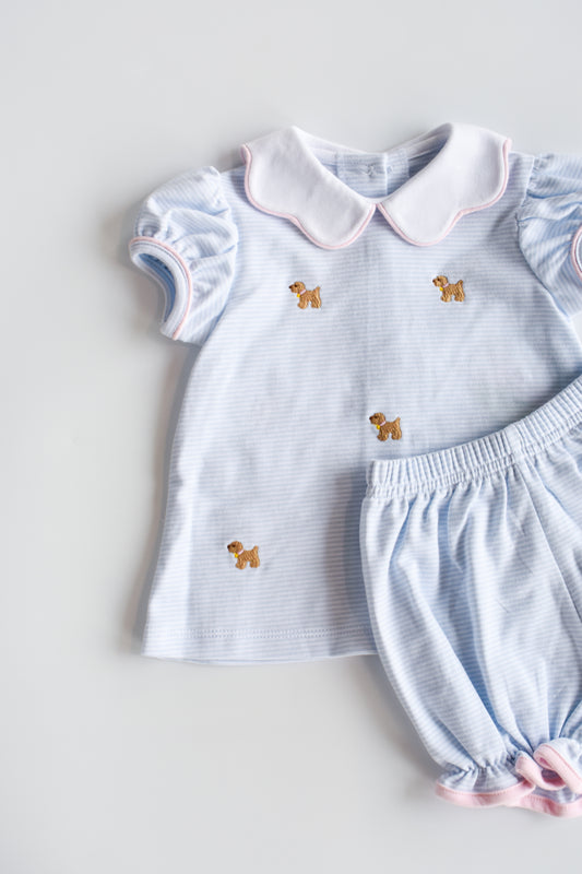 Puppy Bryar Bloomer Set-Light Blue Knit