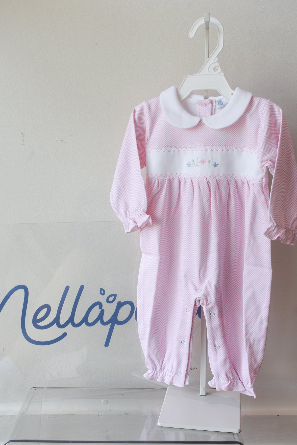 Pink Herringbone Floral Embroidered Playsuit