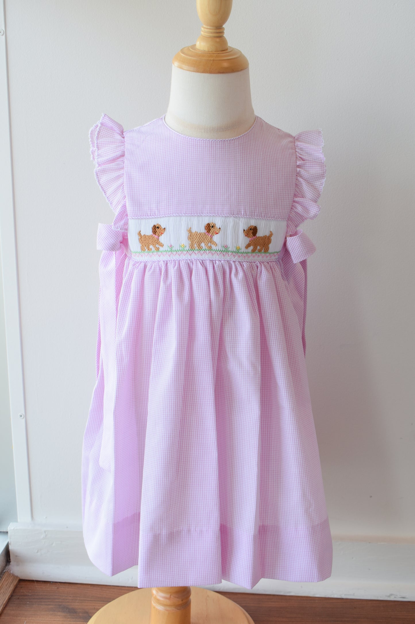 Petit Pups Pink Check Side Bow Dress